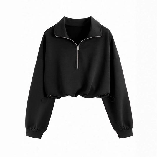 Lapel-collar Waist-cinching Long-sleeve Hoodie Jacket