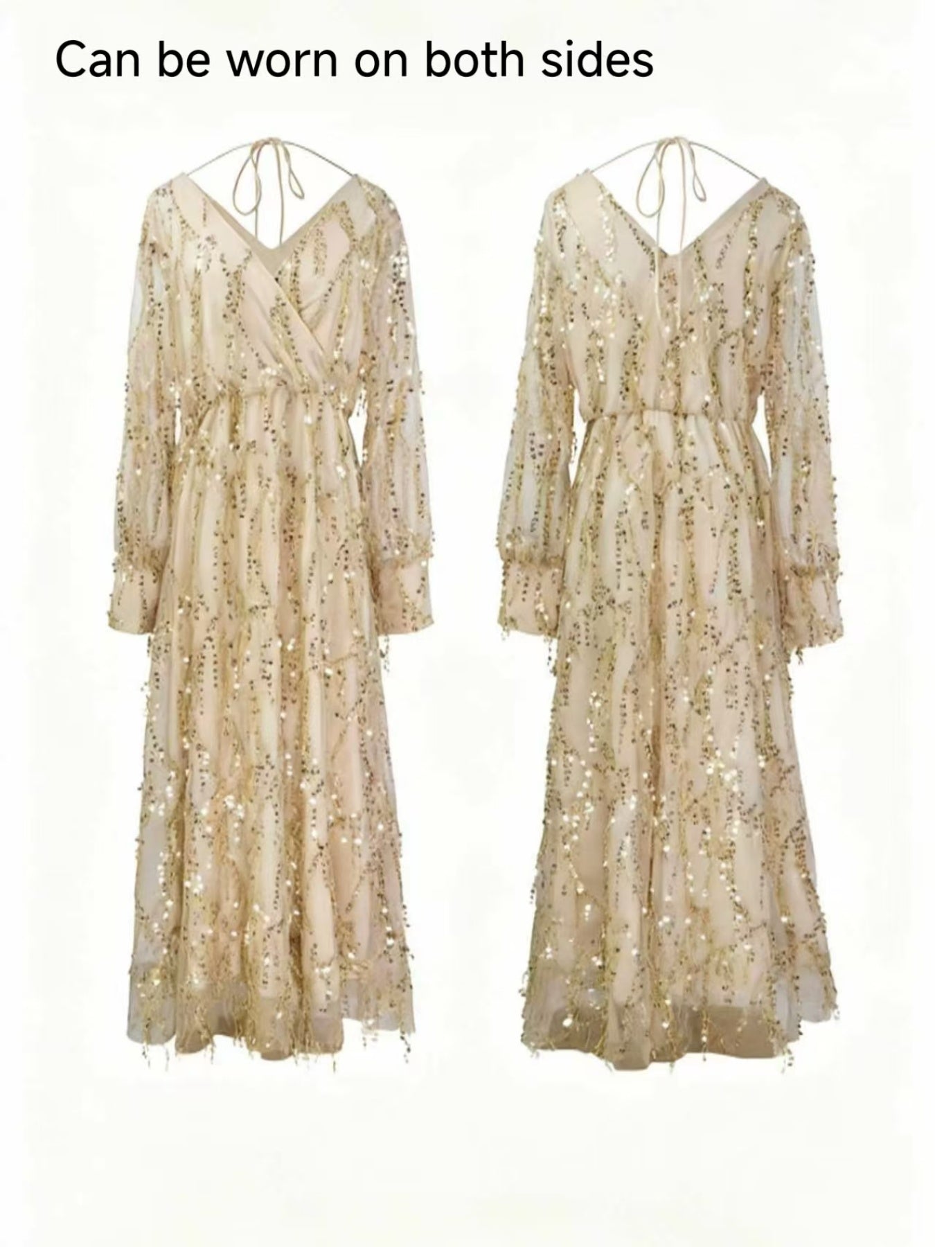 New Women's Best-selling Women's Clothing, Spring And Summer New Long-sleeved Sequined Fringed Women's Long Dress