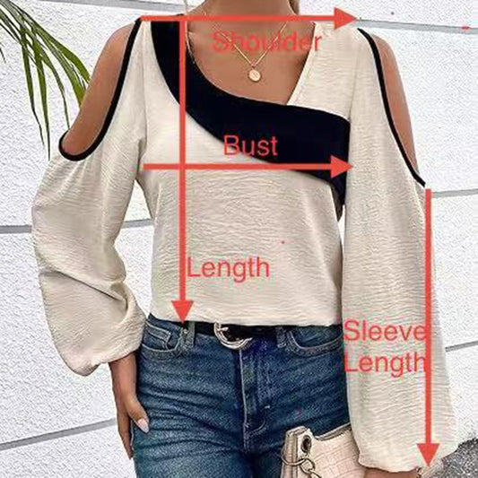 Women's Cold Shoulder Color Block Long Sleeve Tee Shirt Casual Going Out Top