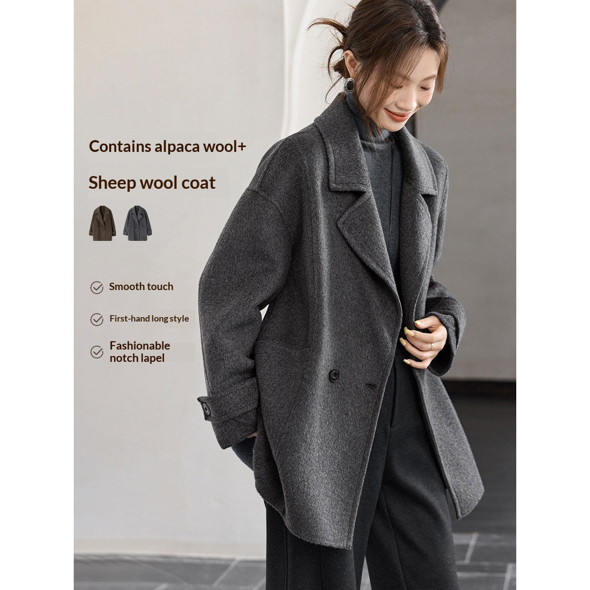 A Classic Long Double-faced Wool Coat In The Old Money Style For Winter