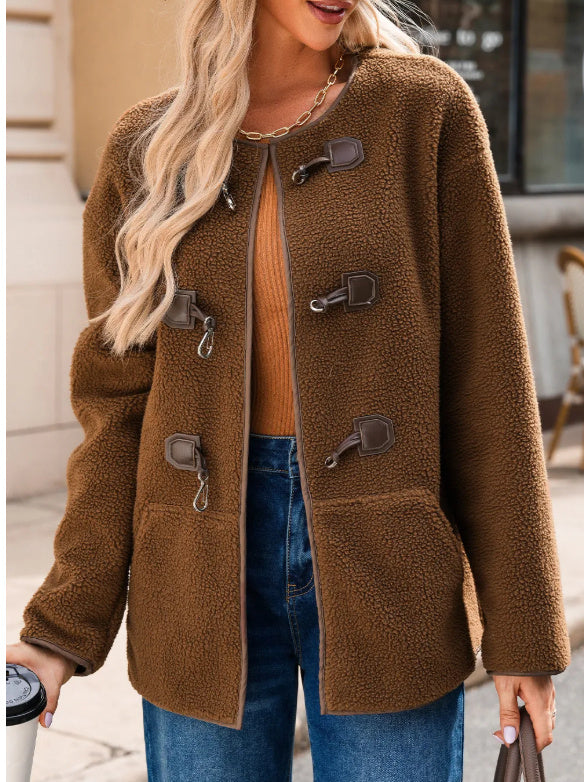 Manteau Teddy pour femme à boutons brandebourg abricot
