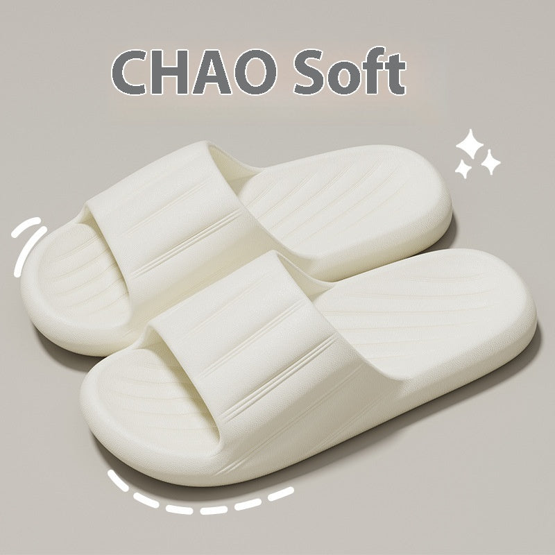 Fashion Solid Color Striped Home Slippers Summer Thick Bottom Non-slip Bathroom Slipper Women Men Couples Shoes