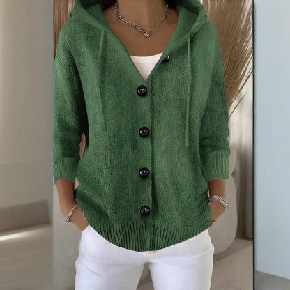 Women's Button Down Hoodie Cardigan, Long Sleeve Open Front Sweater Coat For Fall Winter