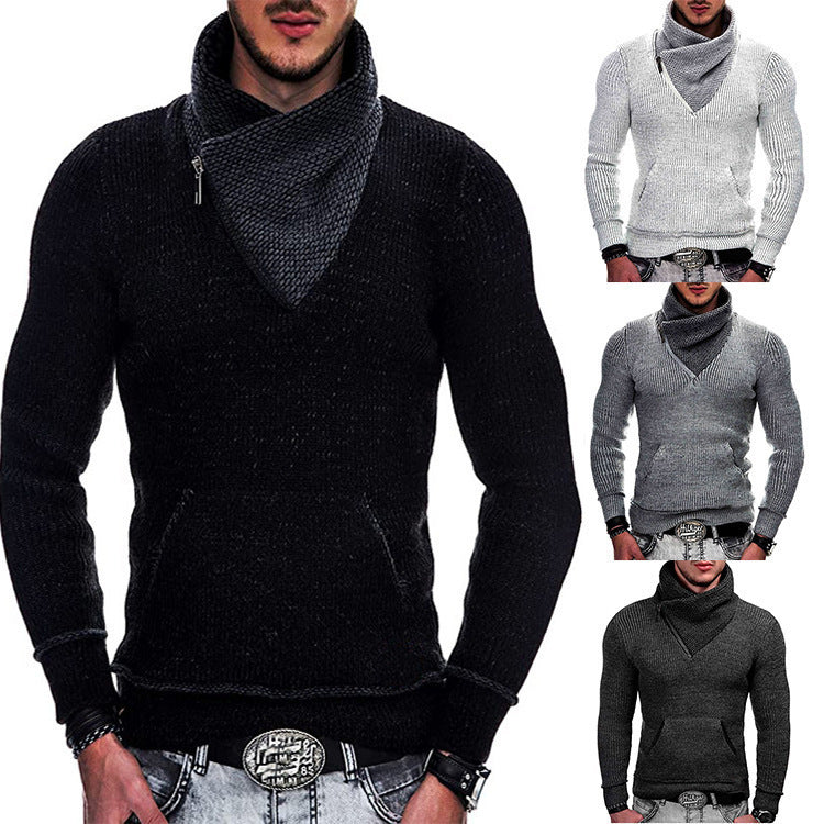 Fashion Pocket High Neck Slim Fit Sweater Knit Coat