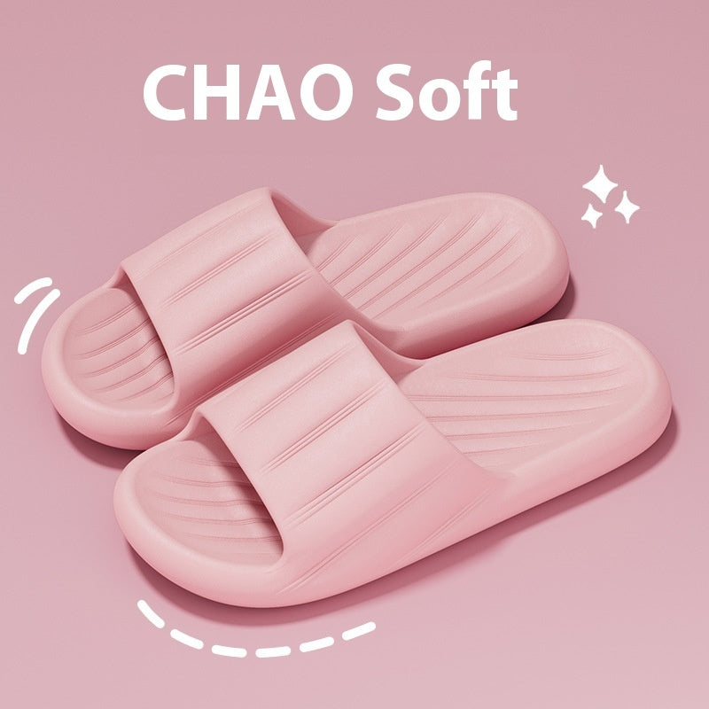 Fashion Solid Color Striped Home Slippers Summer Thick Bottom Non-slip Bathroom Slipper Women Men Couples Shoes