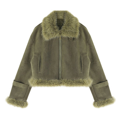 Leather-and-fur Jacket With Suede Lining Short Biker Style