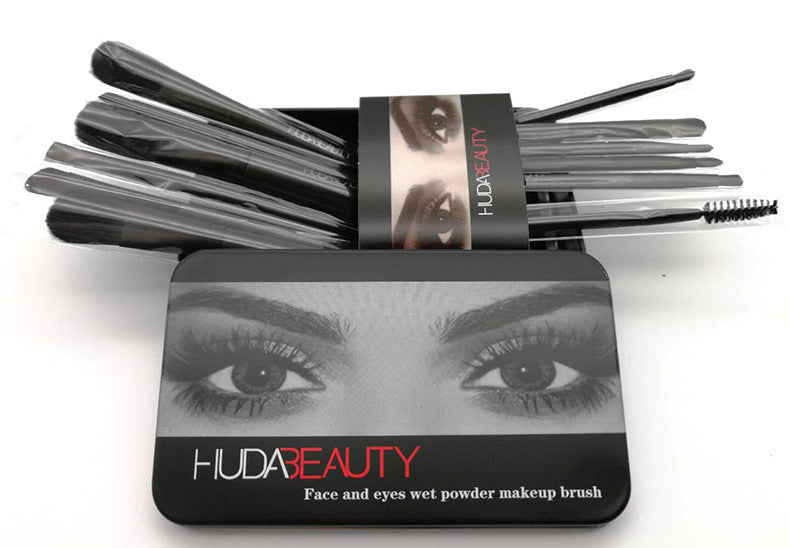 12 ensembles de pinceaux de maquillage, boîte en fer, outils de maquillage