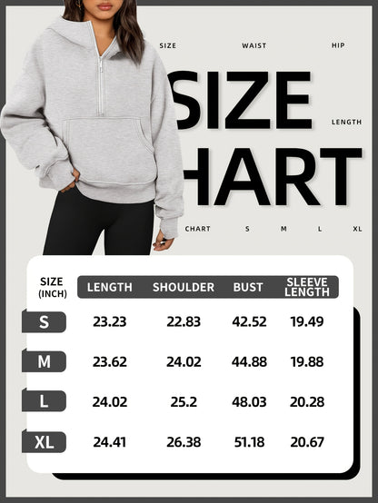 Winter Home And Outdoor Half-zip Hoodie With Thumbhole Sleeves And A Large Front Pocket. Suitable For Hiking, Running, Cycling, Gym, And Home Wear. Made With Quick-dry, Wrinkle-free Fabric.