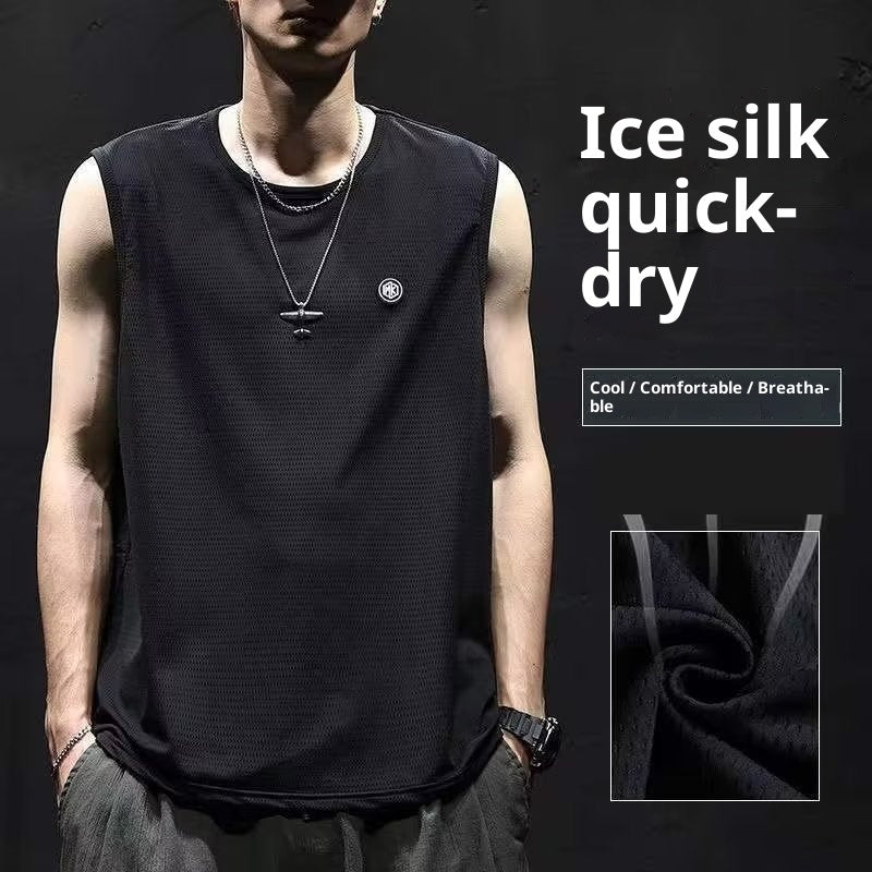 T-shirt sans manches décontracté à séchage rapide en soie glacée pour homme