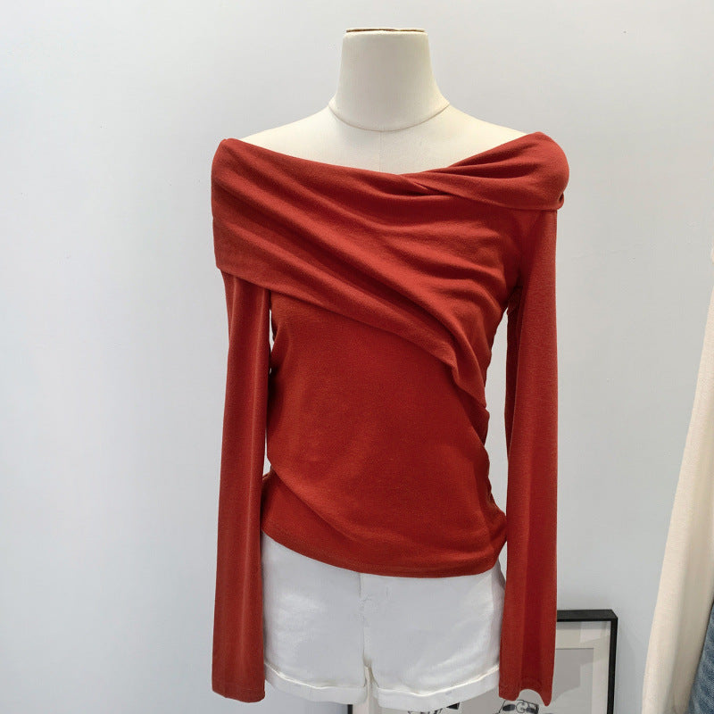 High-end Womens Fashion A Unique Off-shoulder Base Top