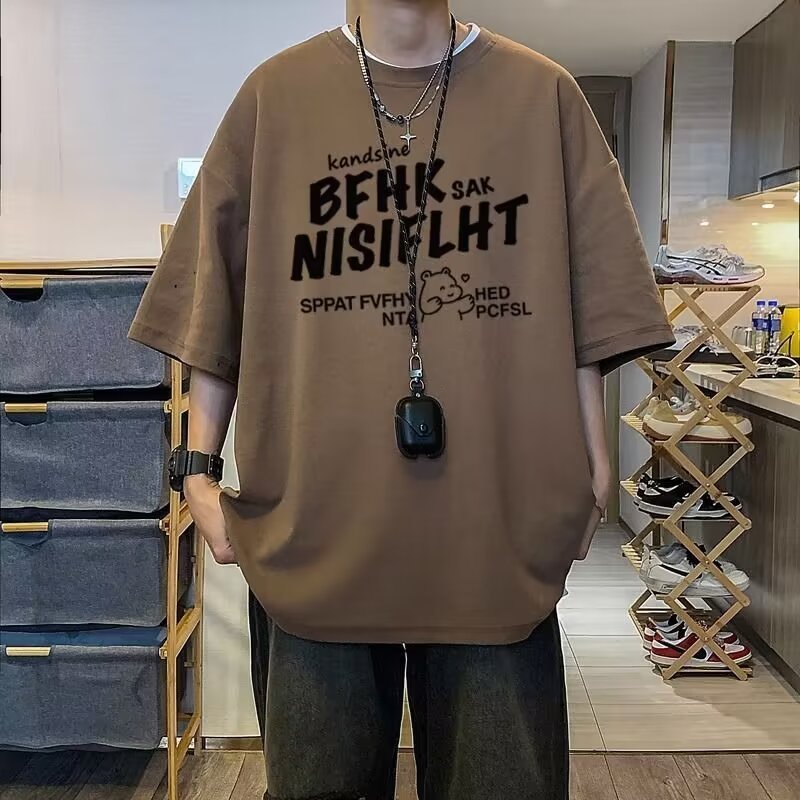 T-shirt à manches courtes et demi-manches amples en pur coton pour homme American Vintage