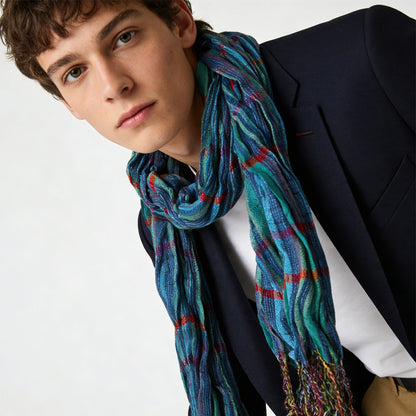 Extra Length Navy Jacquard Heavy Textured Scarf ,vacation,daily Life,evening Party,Office Appropriate Subtlety For Women Men