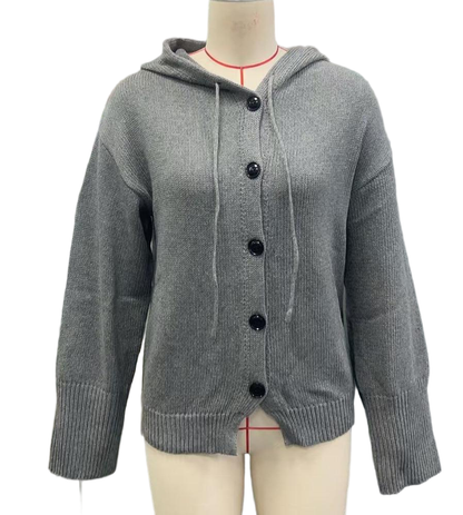 Women's Button Down Hoodie Cardigan, Long Sleeve Open Front Sweater Coat For Fall Winter