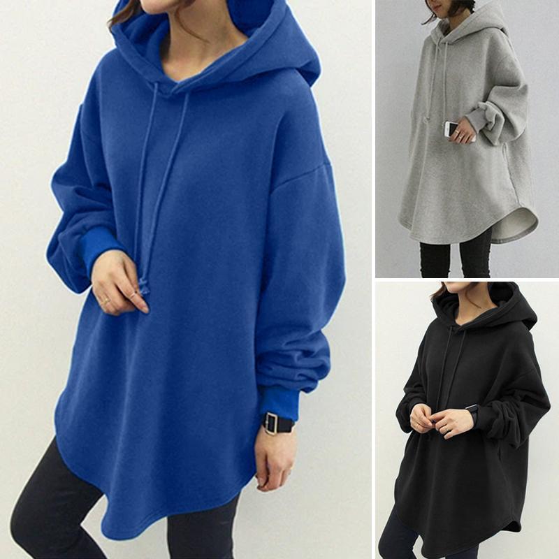 Casual Long Sleeve Pocket Hooded Drawstring Loose Sweatshirt