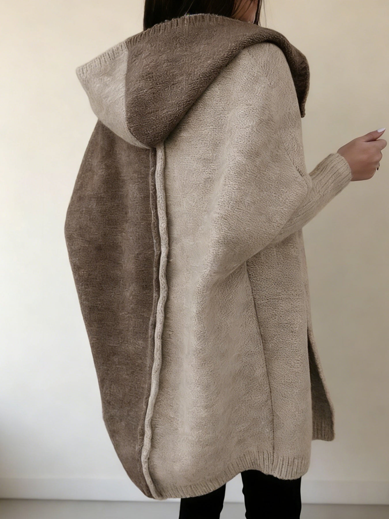 New Style Women's Color-blocked Hooded Knitted Cardigan, Large-sized Mid-length Sweater For Autumn And Winter, Women's Outerwear