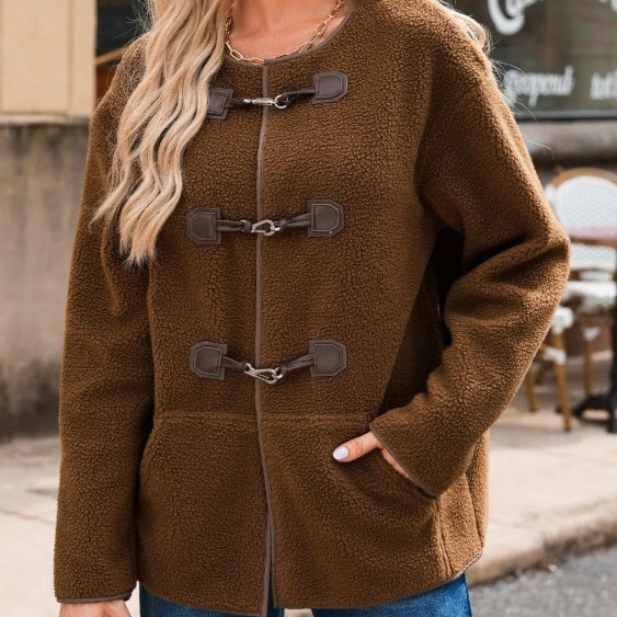 Manteau Teddy pour femme à boutons brandebourg abricot