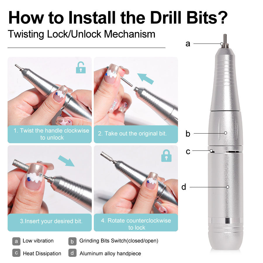 Professional Electric Nail Drill Machine, 45000RPM Rechargeable E-File Nail Drill Cordless, Electric Nail File Kit, Portable Electronic Grinder, Suitable For Nail Polish And Glue Nail Polish Polishing