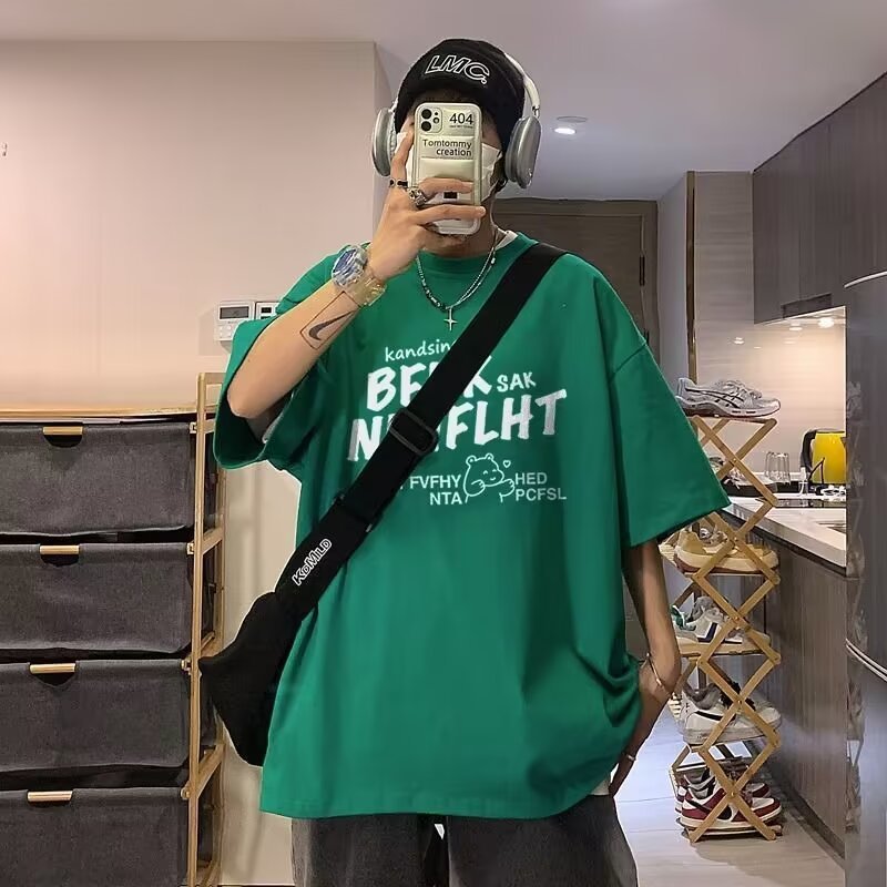 T-shirt à manches courtes et demi-manches amples en pur coton pour homme American Vintage