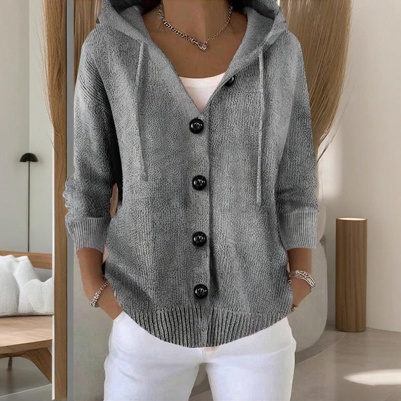 Women's Button Down Hoodie Cardigan, Long Sleeve Open Front Sweater Coat For Fall Winter