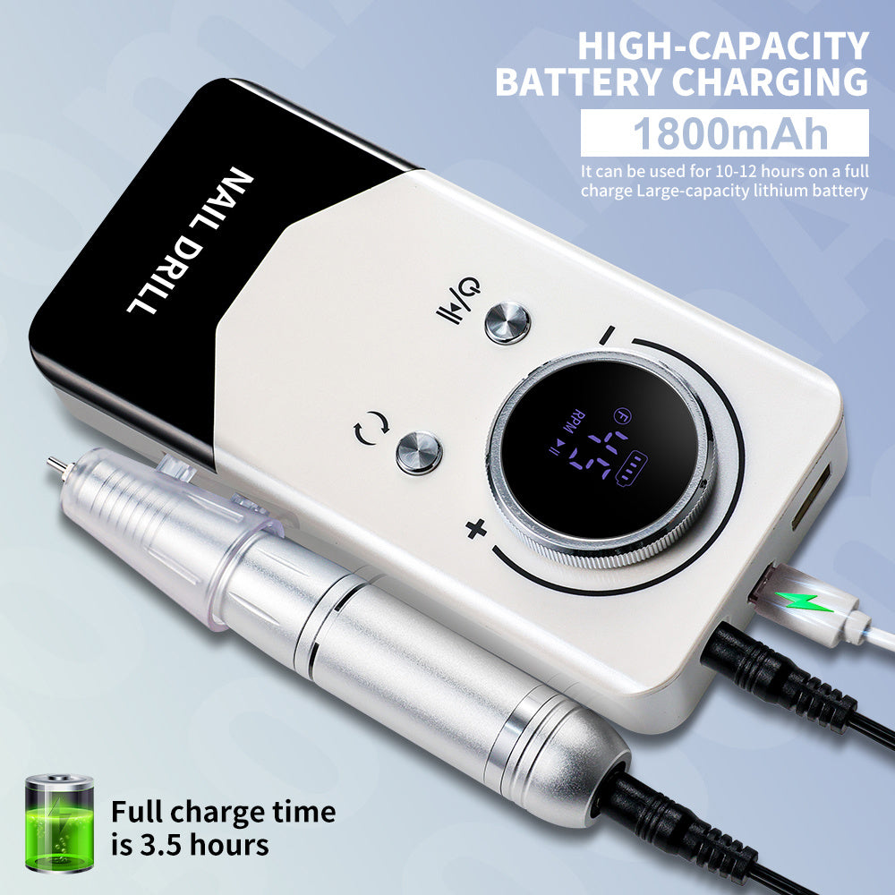Electric 45000RPM Nail Drill Machine Rechargeable Portable Nail File Electric DIY Nail Drill Kit With Smart LCD Screen For Gel Nail Manicure And Pedicure Reflective Body Etc