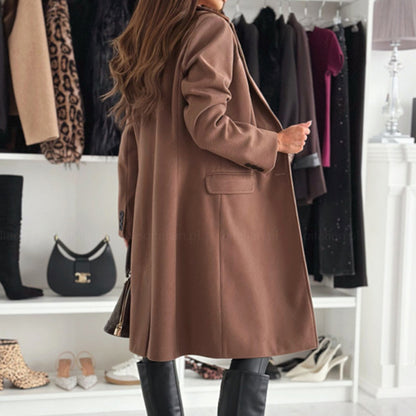 Women's Notch Lapel Trench Coat, Single Breasted Mid-Long Coat
