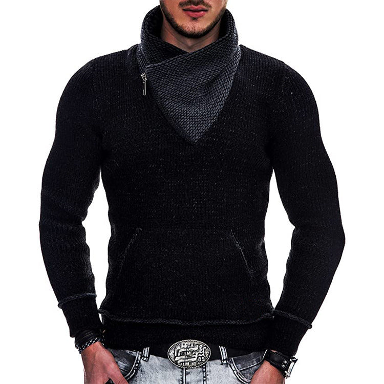 Fashion Pocket High Neck Slim Fit Sweater Knit Coat