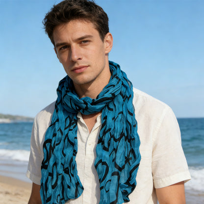 Turquoise Printed Crinkle Scarf, Use As Sarong Or Head Wrap,Beach Cover Up Scarf ,vacation,daily Life,evening Party,Office Appropriate Subtlety For Women Men
