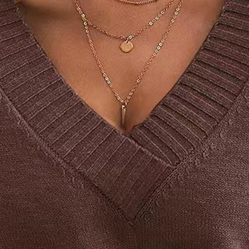 Pulls pour femmes, hauts décontractés à épaules tombantes, manches longues et col en V, vêtements tendance pour l'automne 