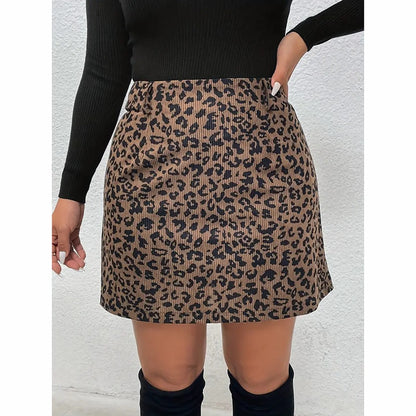 Women's Leopard Print Mini Skirt, High Waist Sexy Bodycon Short Skirt, NO Belt