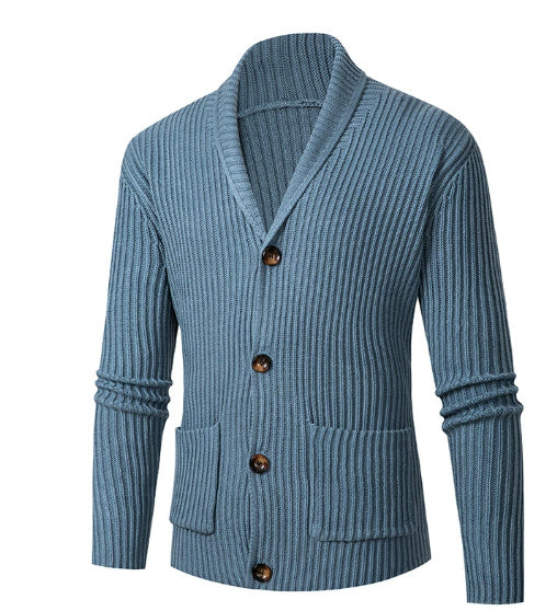 Single-breasted Long Sleeve Lapel Sweater Men's Clothing