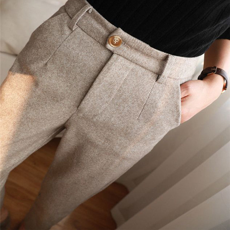 Women's Solid Color Wool-Like Tapered Trousers, Classic Ankle-Length Pants For Office And Formal Wear