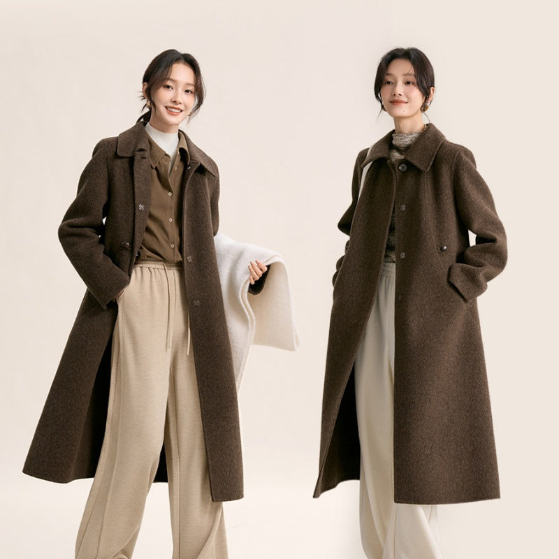 Elegant Small Lapel Double-faced Wool Mid-length Coat