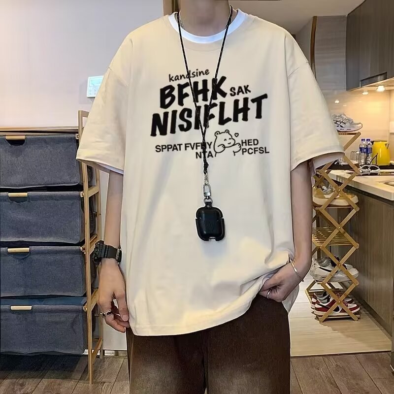 T-shirt à manches courtes et demi-manches amples en pur coton pour homme American Vintage