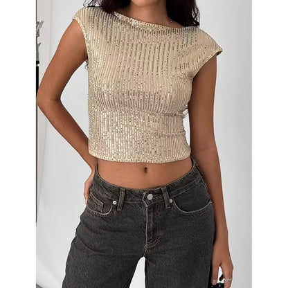 Women's Sexy Backless Sequin Top Glittery Shimmering Party Wear