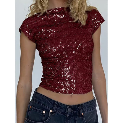 Women's Sexy Backless Sequin Top Glittery Shimmering Party Wear