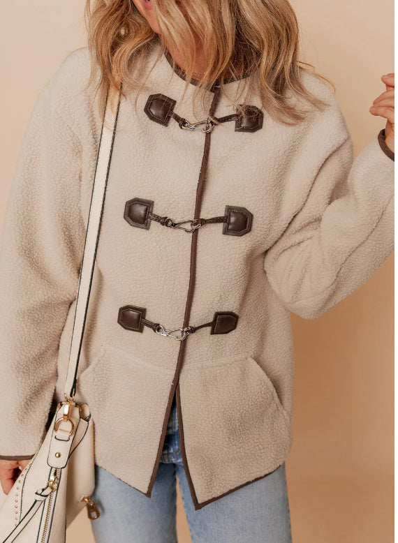 Manteau Teddy pour femme à boutons brandebourg abricot