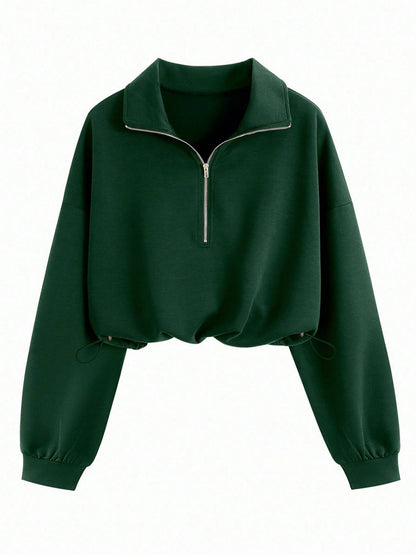 Lapel-collar Waist-cinching Long-sleeve Hoodie Jacket