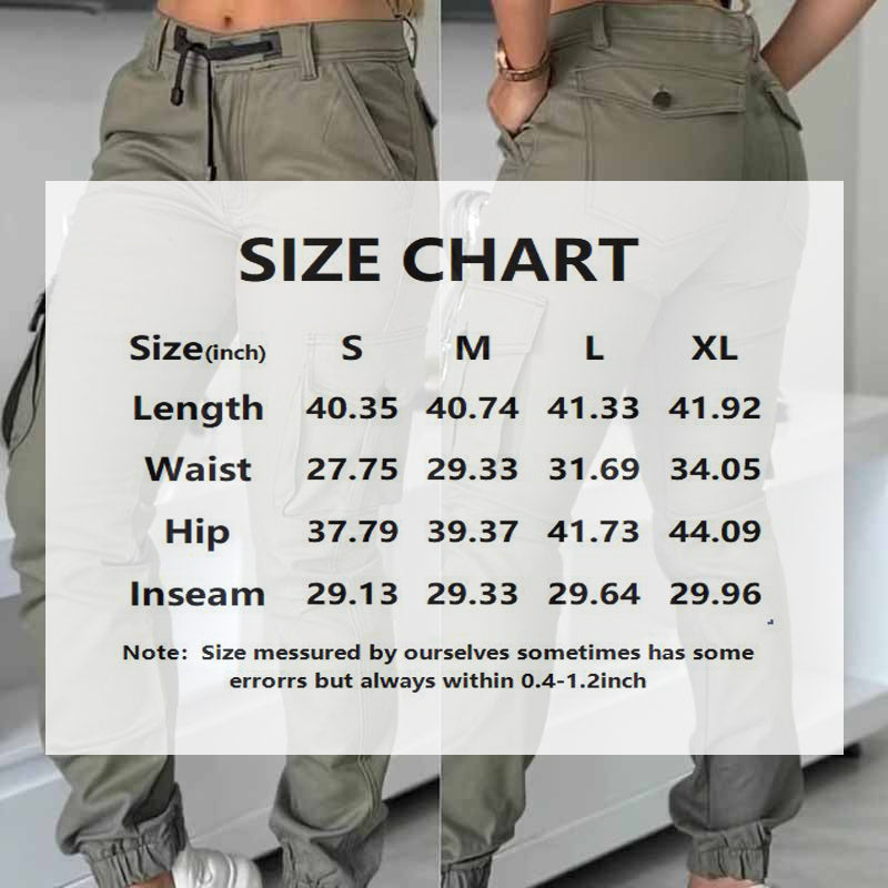 Women's High-Waisted Cargo Pants - Non-See-Through Work Pants With Drawstring Waist Multi-Pocket Slim Tapered Leg For Office
