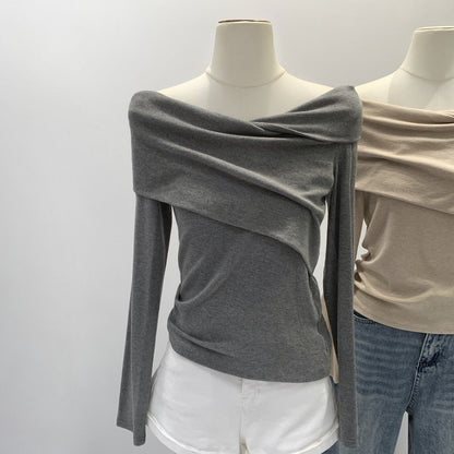 High-end Womens Fashion A Unique Off-shoulder Base Top