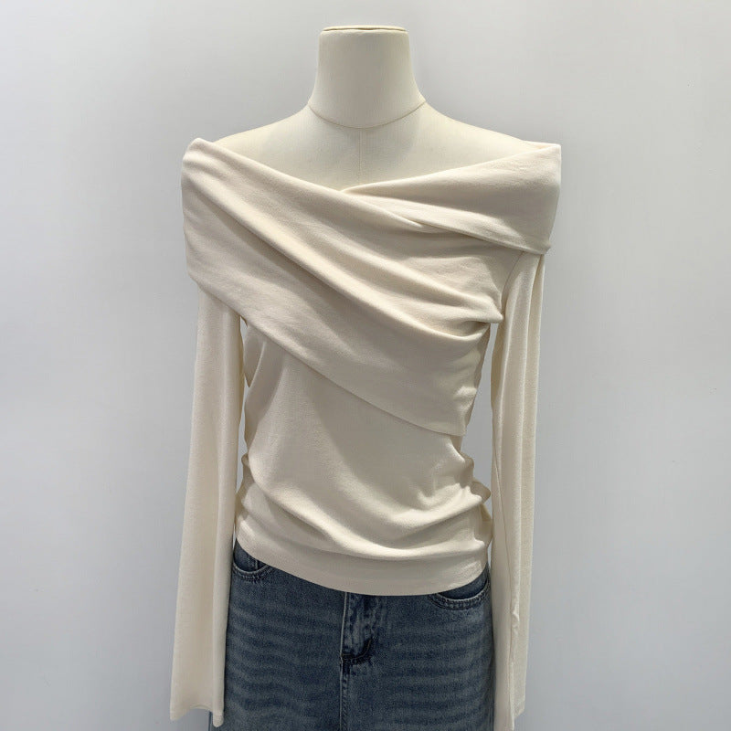 High-end Womens Fashion A Unique Off-shoulder Base Top