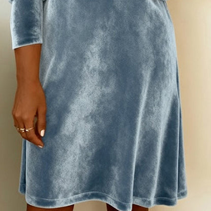 Women's Elegant Solid Color Velvet Cowl Neck Midi Dress, Long Sleeve Comfortable Dress For Spring & Autumn