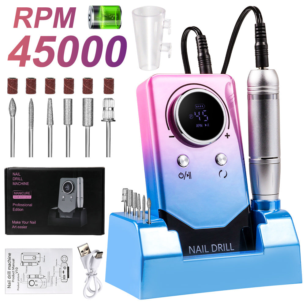 Electric 45000RPM Nail Drill Machine Rechargeable Portable Nail File Electric DIY Nail Drill Kit With Smart LCD Screen For Gel Nail Manicure And Pedicure Reflective Body Etc