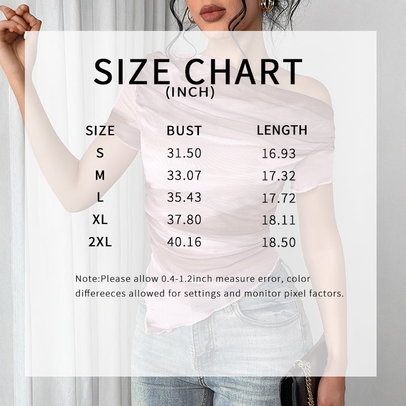 Women's Tie Dye One-Shoulder Mesh Top Ruched Asymmetrical Tee