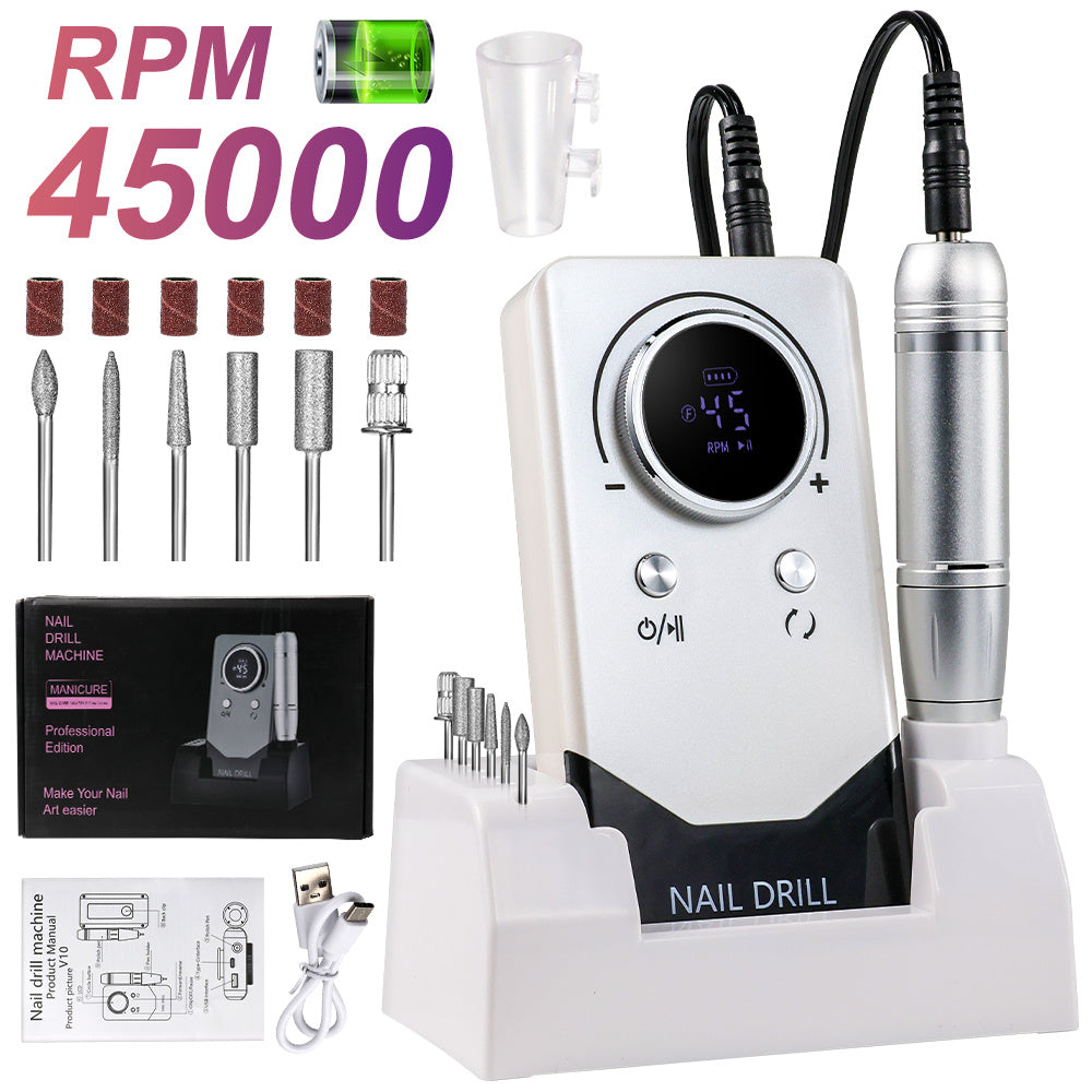 Electric 45000RPM Nail Drill Machine Rechargeable Portable Nail File Electric DIY Nail Drill Kit With Smart LCD Screen For Gel Nail Manicure And Pedicure Reflective Body Etc
