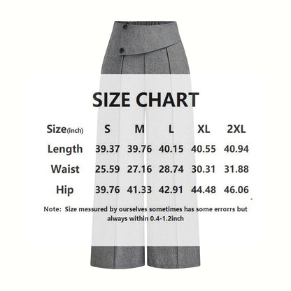 Women's Elegant High-Waisted Wide Leg Pants, Solid Color Button Detail Trousers For Office And Casual Wear
