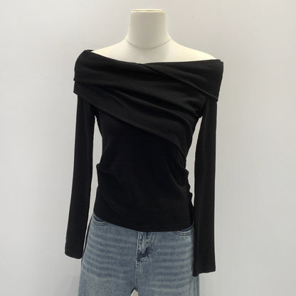 High-end Womens Fashion A Unique Off-shoulder Base Top