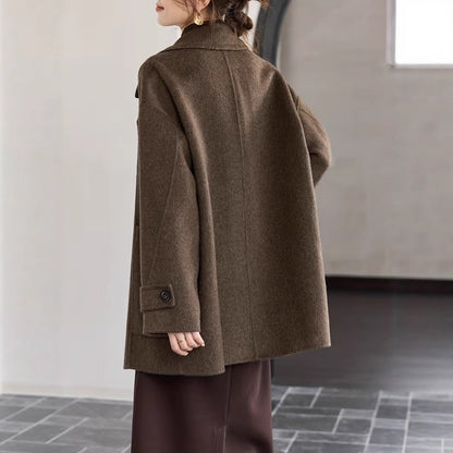 A Classic Long Double-faced Wool Coat In The Old Money Style For Winter