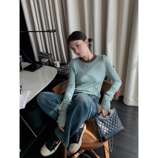 Women's Casual Round-Neck Color-Block Patchwork Top