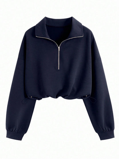 Lapel-collar Waist-cinching Long-sleeve Hoodie Jacket
