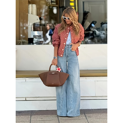 Womens Letter-Print Jacket With Buttons And Long Sleeves